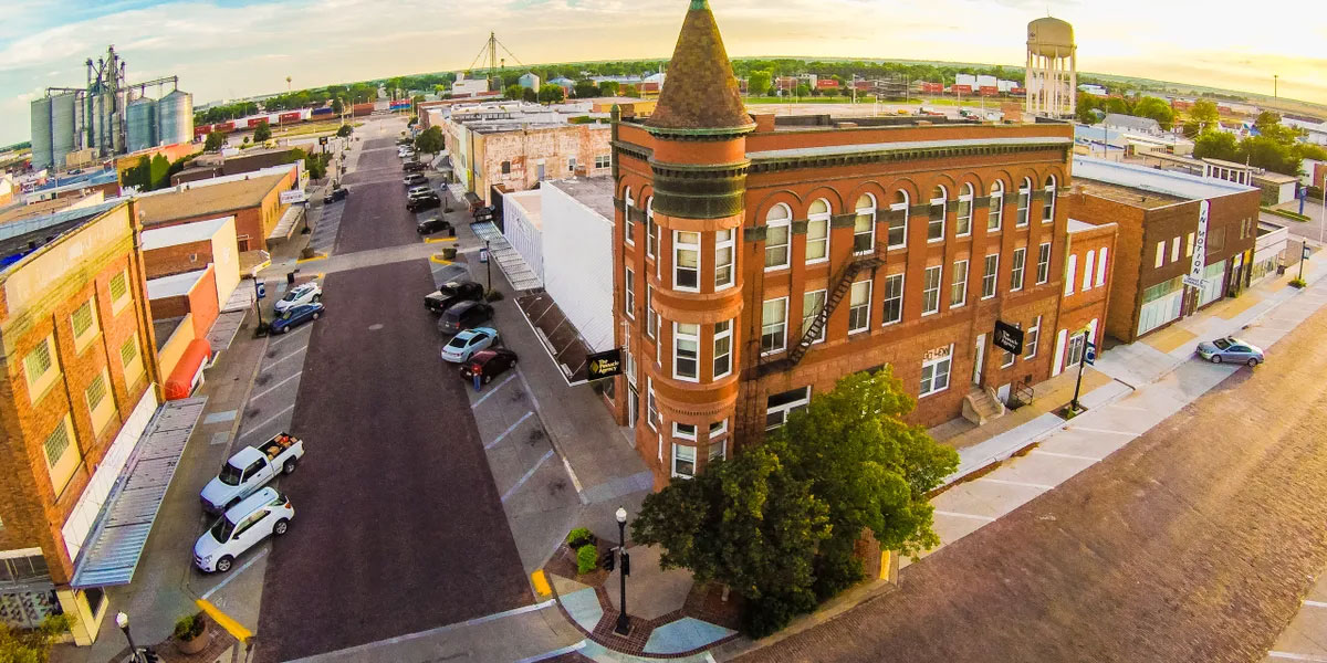 Downtown Lexington, Nebraska at golden hour