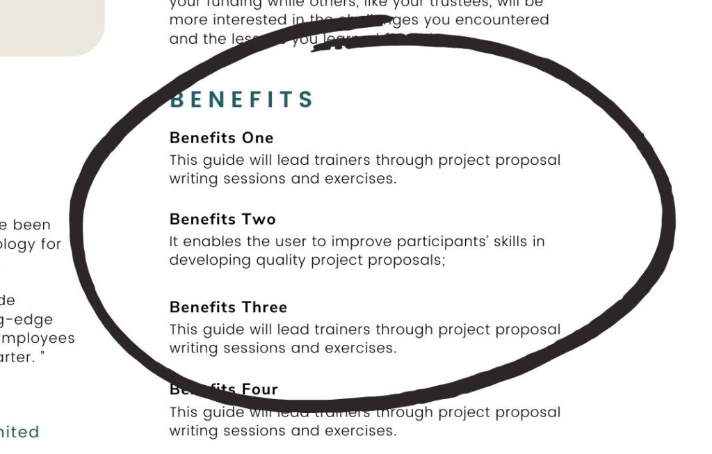 visual example of the benefits section of a case study for coaches and consultants