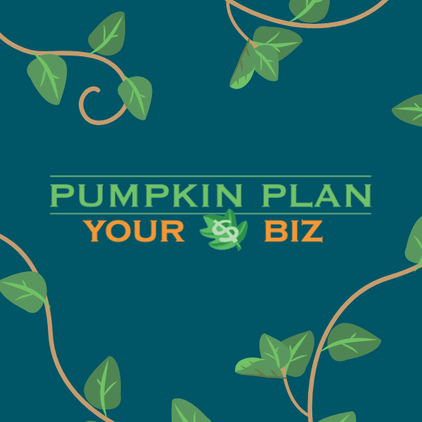 Pumpkin Plan your Biz logo with vines growing around it. 